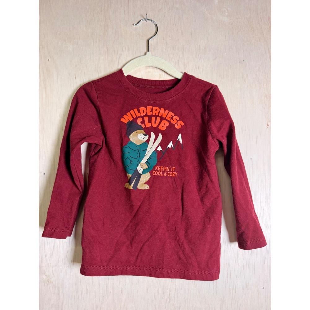 Garanimals Graphic Tee‎ Kids 2T Maroon Excellent Wilderness Club Skiing Bear LS